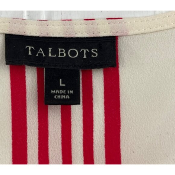 Talbots Women's Striped V-Neck Blouse Size Large Red & White Polyester - Picture 3 of 5